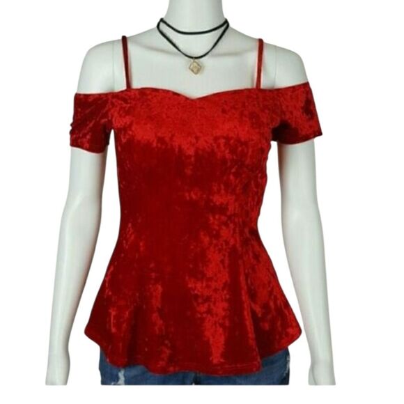 Red Velvet Top Cold Shoulder  With Shocker Gothic Whimsigoth - Picture 1 of 4